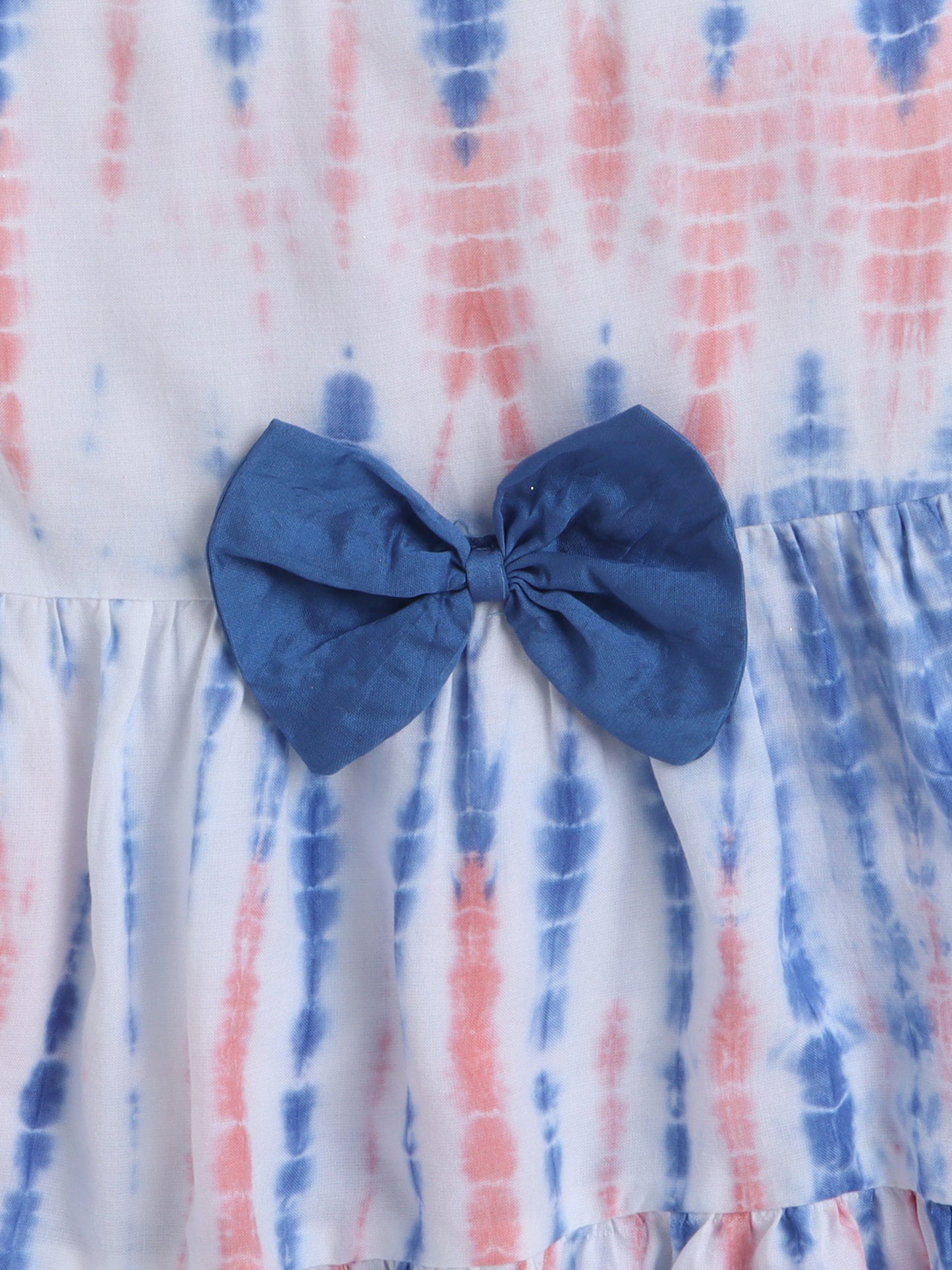 The Magic Wand Woven Sleeveless Tie & Dye Gathered Dress With Bow - Peach