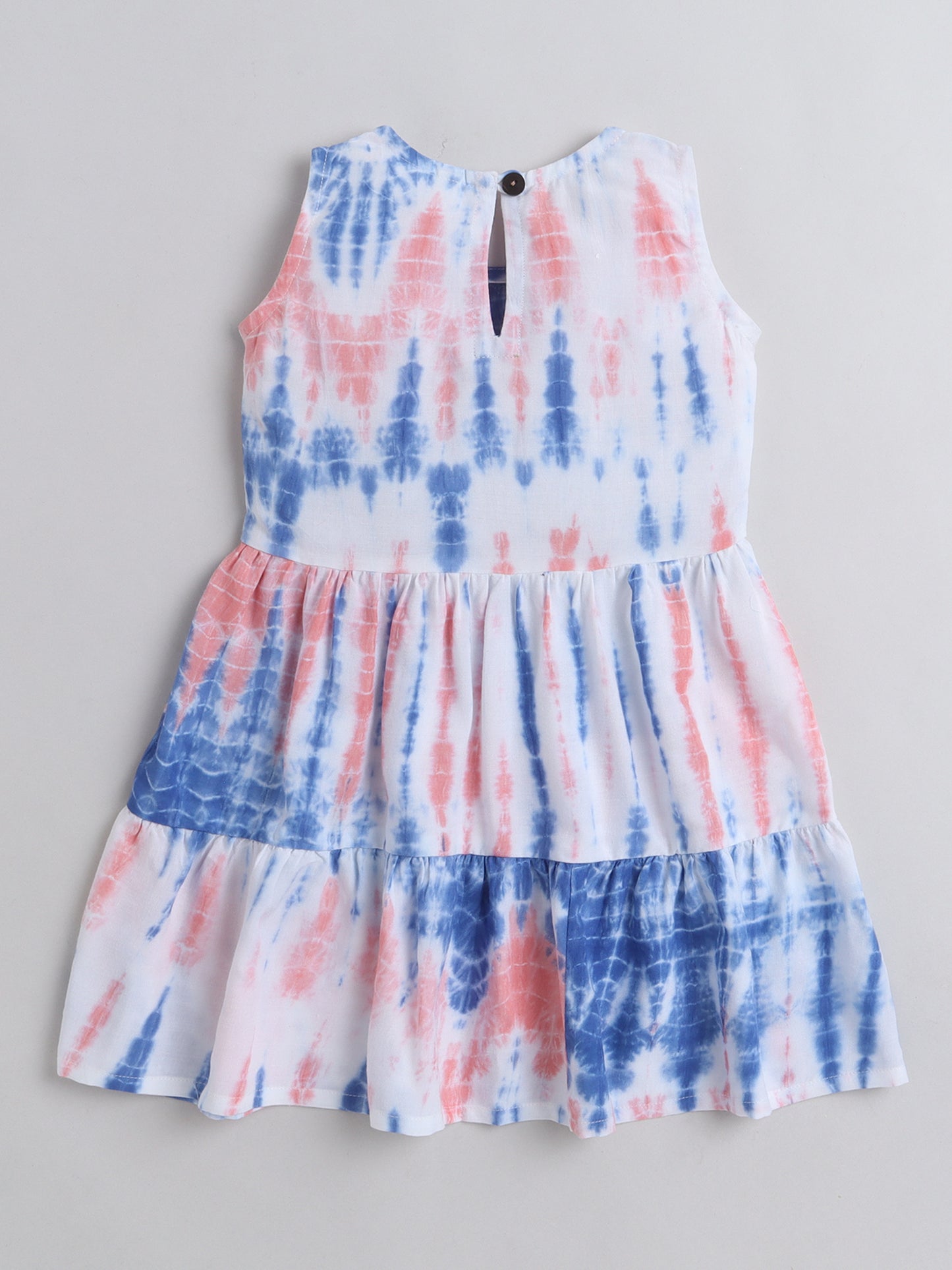 The Magic Wand Woven Sleeveless Tie & Dye Gathered Dress With Bow - Peach