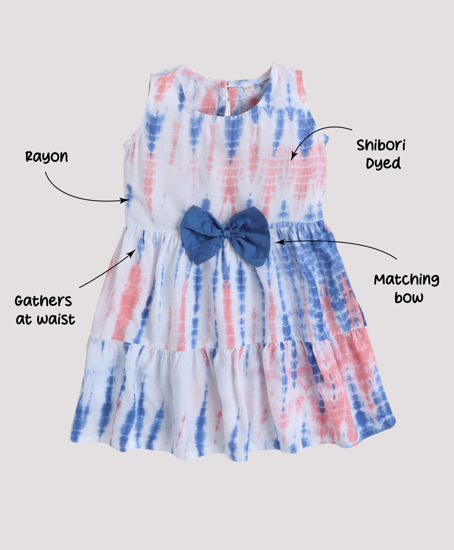The Magic Wand Woven Sleeveless Tie & Dye Gathered Dress With Bow - Peach