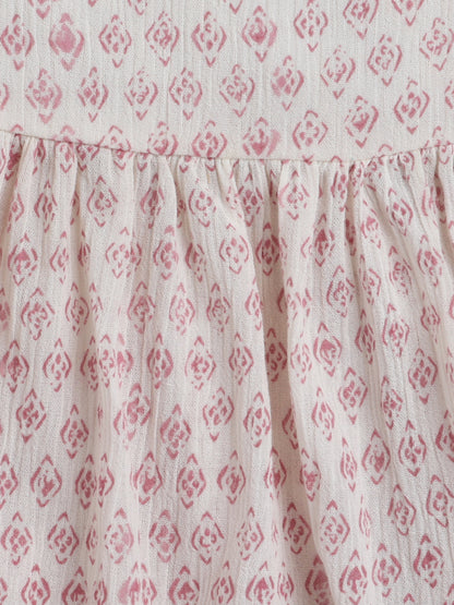 Block printed Singlet Neck sustainable Cotton Dress for Girls - Off White