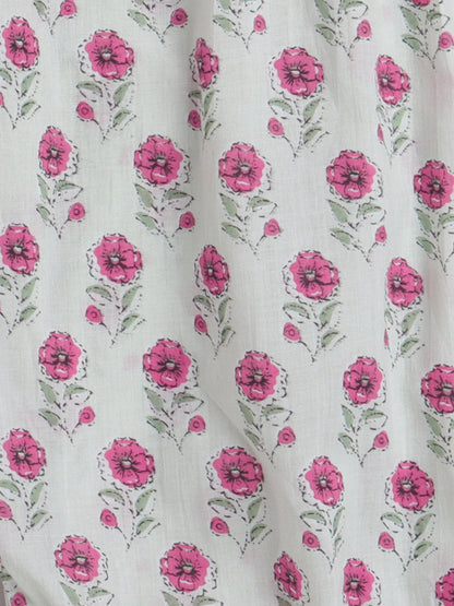 All Over Printed Short Sleeves Gathered Top With Afhgani Pants For Girls-Pink