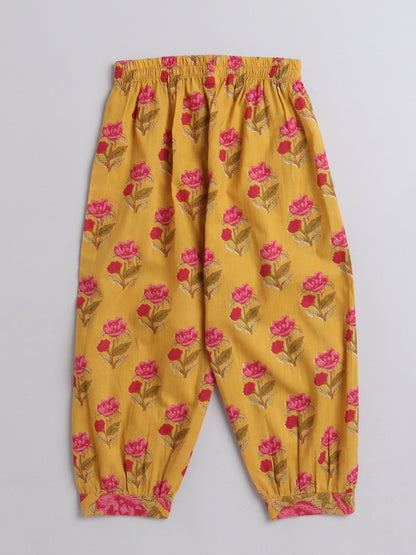 Half Sleeves  Floral Motif Printed & Gota Lace Embellished  Kurta With Harem  Pant Set - Yellow