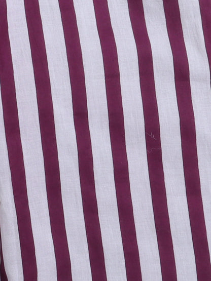 Cap Sleeves Frill Detailed Candy Striped Top With Bow Embellished Coordinating Pant - White & Purple