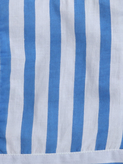 The Magic Wand Frill Detailed Top With Coordinating Stripes Bow Embelished Pant Set For Girls Blue