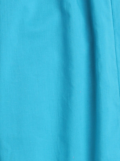 The Magic Wand Stripes Printed Full Sleeves Gota Lace Embelished Peplum Top with Afgani Pants For Girls Blue