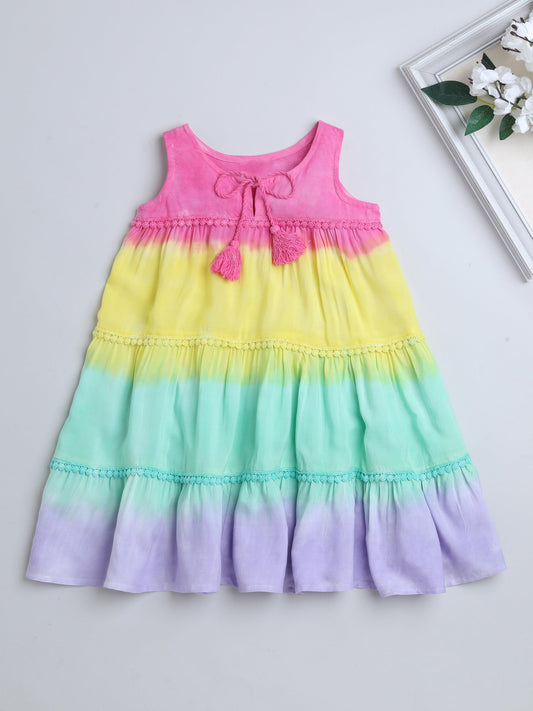 The Magic Wand Sleeveless Tie and Dye Tiered Dress Multi