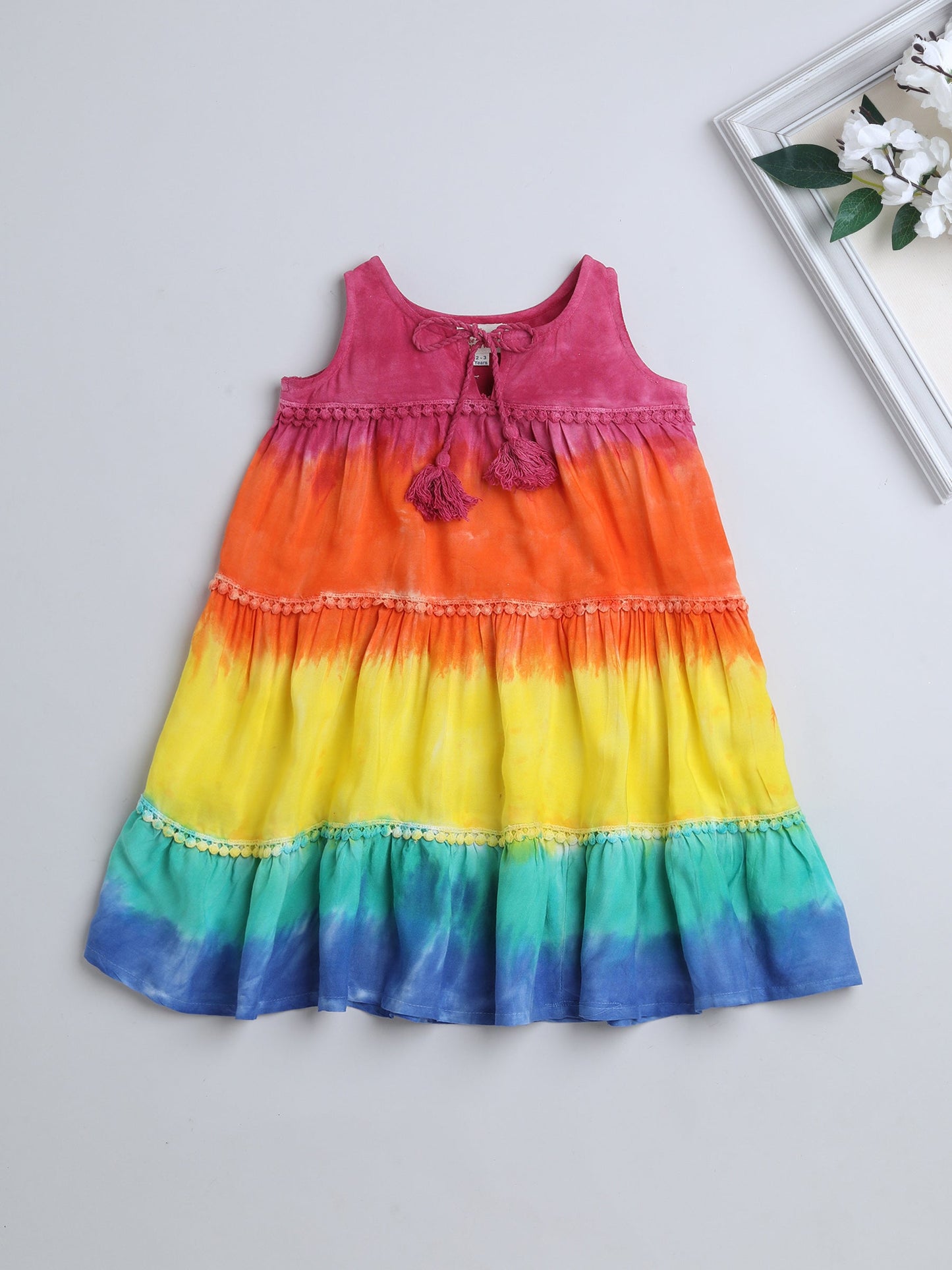 The Magic Wand Sleeveless Tie and Dye Tiered Dress-Multi Colour