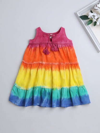 The Magic Wand Sleeveless Tie and Dye Tiered Dress-Multi Colour