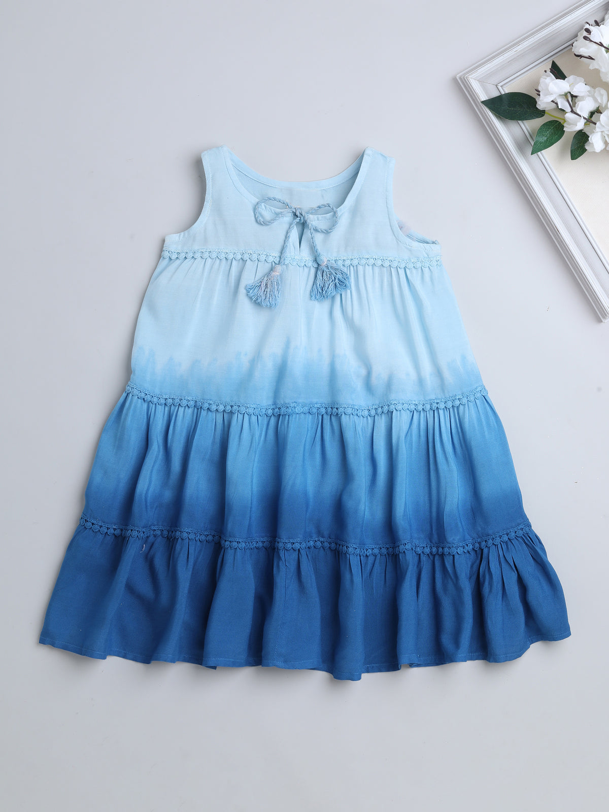 The Magic Wand Sleeveless Tie and Dye Tiered Dress-Blue