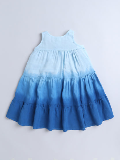 The Magic Wand Sleeveless Tie and Dye Tiered Dress-Blue