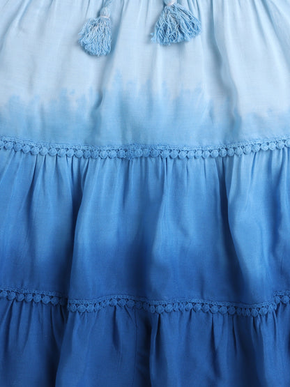 The Magic Wand Sleeveless Tie and Dye Tiered Dress-Blue