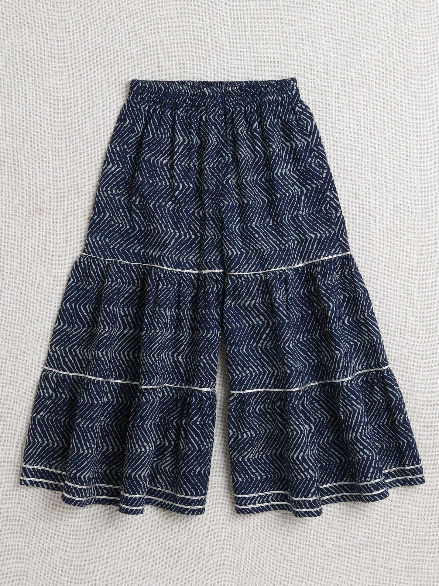 Three Fourth Sleeves Floral Printed Kurta & Sharara Set - Navy Blue