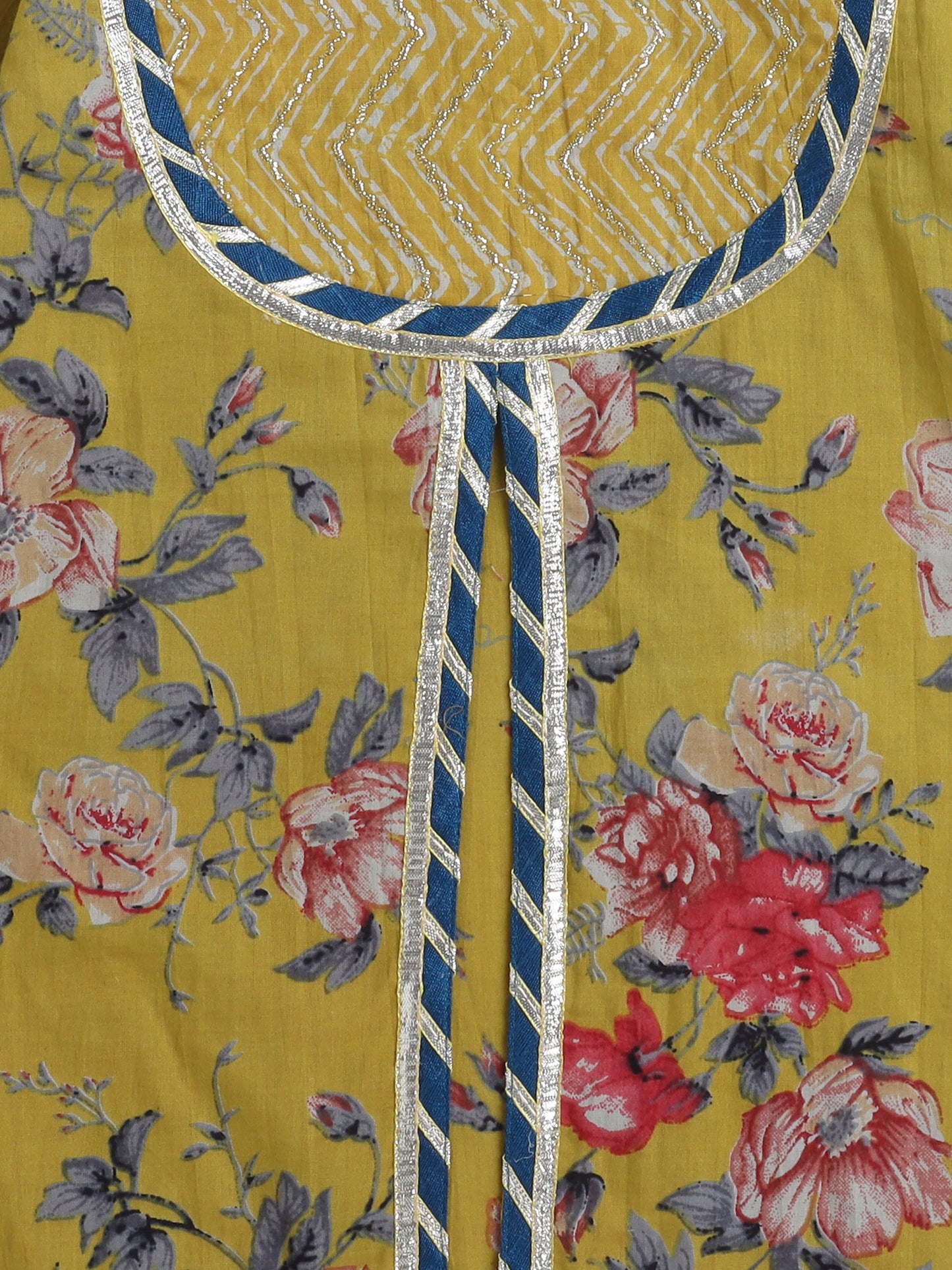 Three Fourth Sleeves Floral Printed Kurta & Sharara Set -Mustard