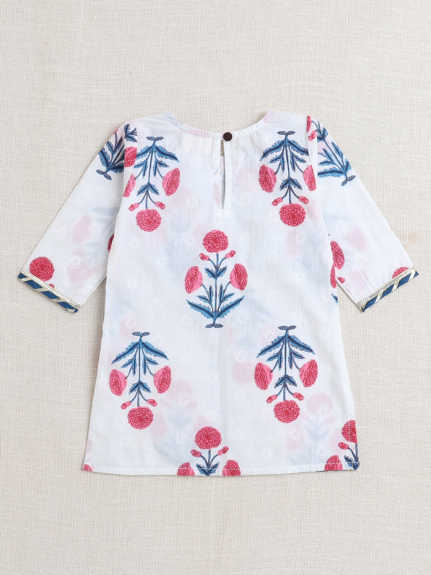 Half Sleeves Floral Printed & Lace Embellished Kurta & Sharara Set - Blue
