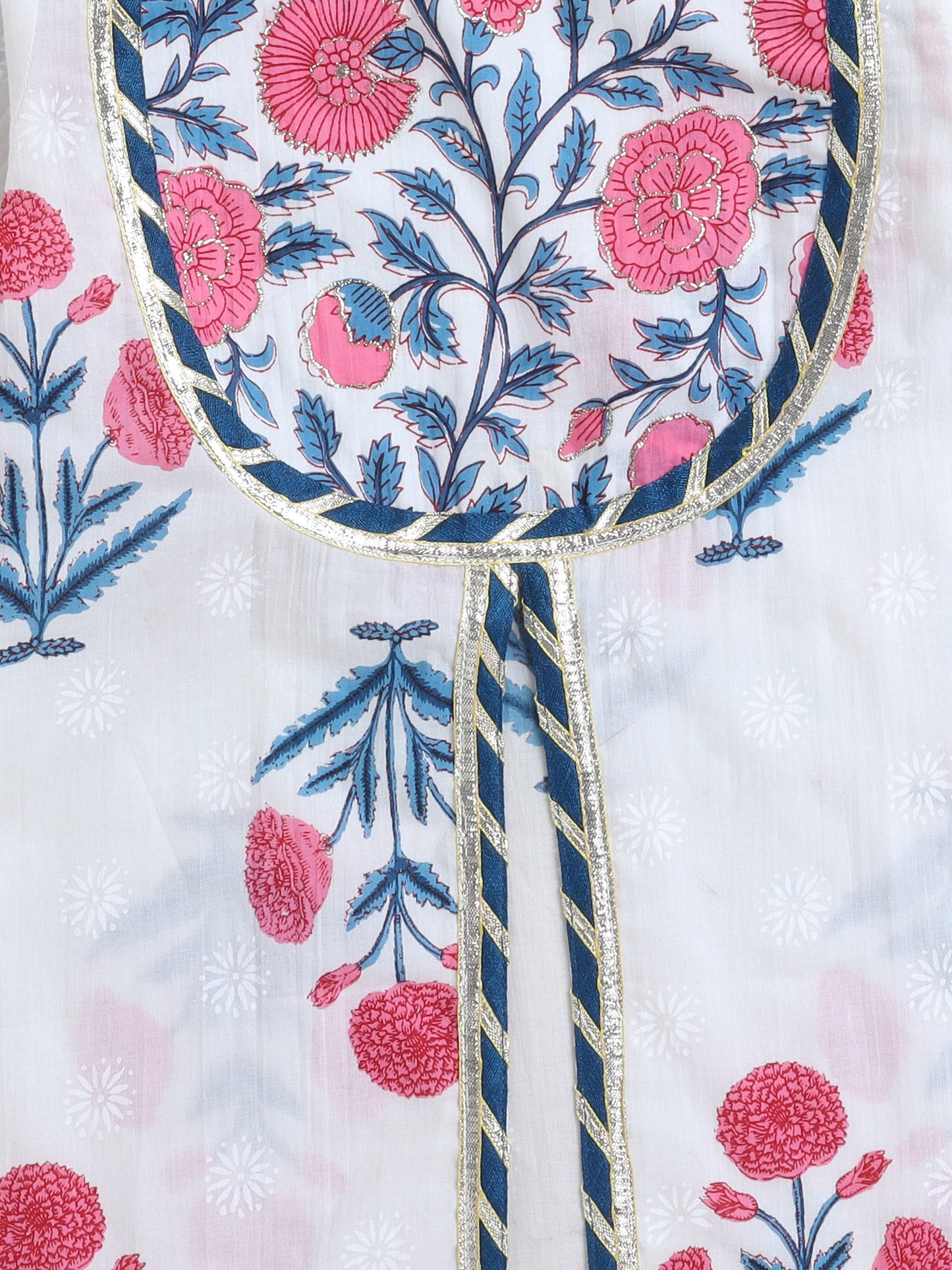 Half Sleeves Floral Printed Gota Lace Embellished Kurta & Sharara Set With Dupatta-Blue