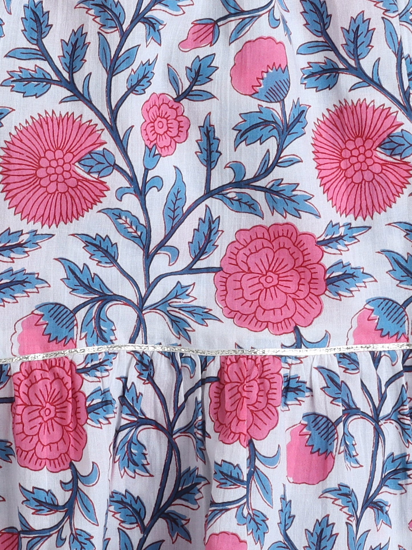 Half Sleeves Floral Printed Gota Lace Embellished Kurta & Sharara Set With Dupatta-Blue