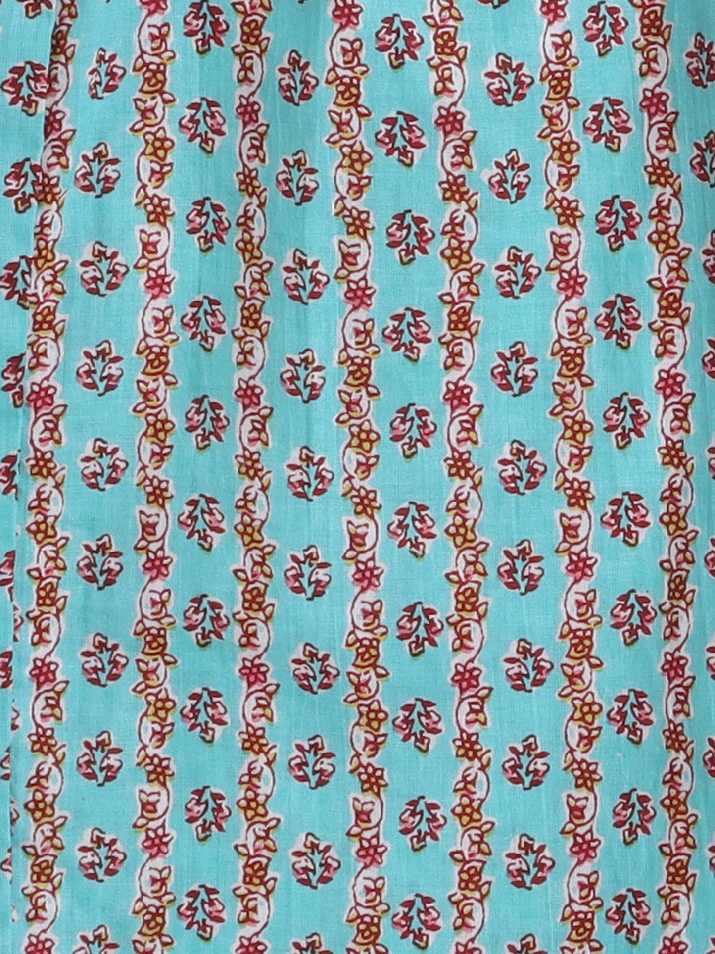 Floral Print Elbo Sleeves Gota Lace Kurta & Balloon Pant Set For Girls-Blue