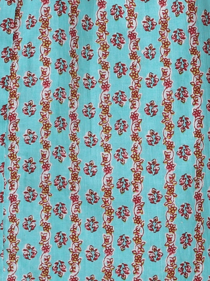 Three Fourth Sleeves Floral Printed  Kurta & Pant Set -Blue