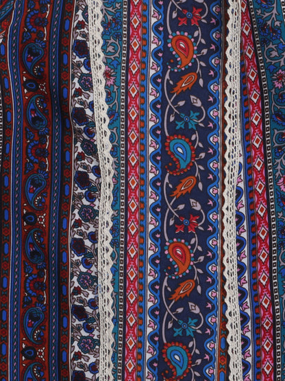 Paisley Printed Front Open Lace Embelished 3/4th Sleeves Long Cape For Girls