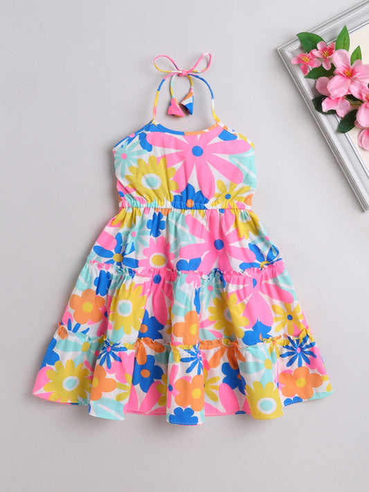 The Magic Wand Floral Printed Halter Neck Dress -Multicolor