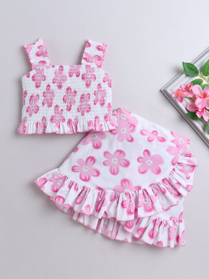 The Magic Wand Floral Printed Sleeveless Top & Flared Skirt Pink