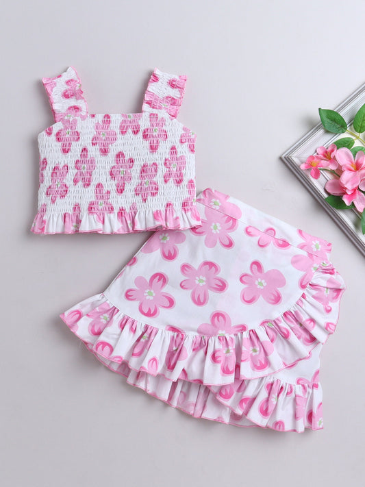 The Magic Wand Floral Printed Sleeveless Top & Flared Skirt Pink