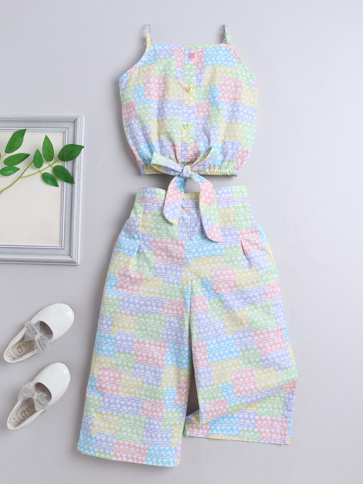 The Magic Wand All Over Printed Strappy Top & Pant set For Girls - Multicolor