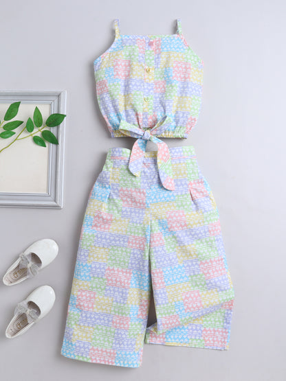 The Magic Wand All Over Printed Strappy Top & Pant set For Girls - Multicolor