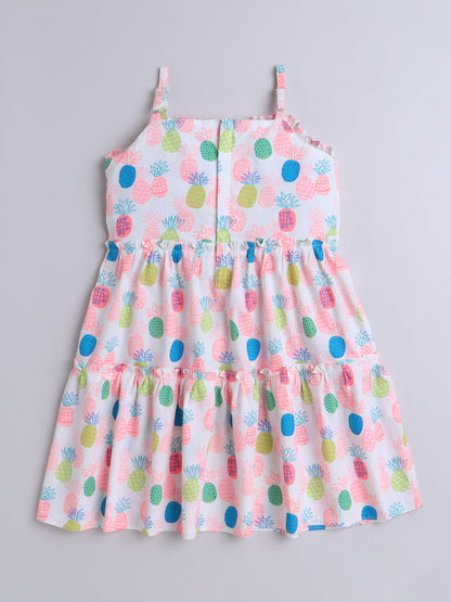Cotton Sleeveless Pineapple Printed Tiered Dress- Multicolor
