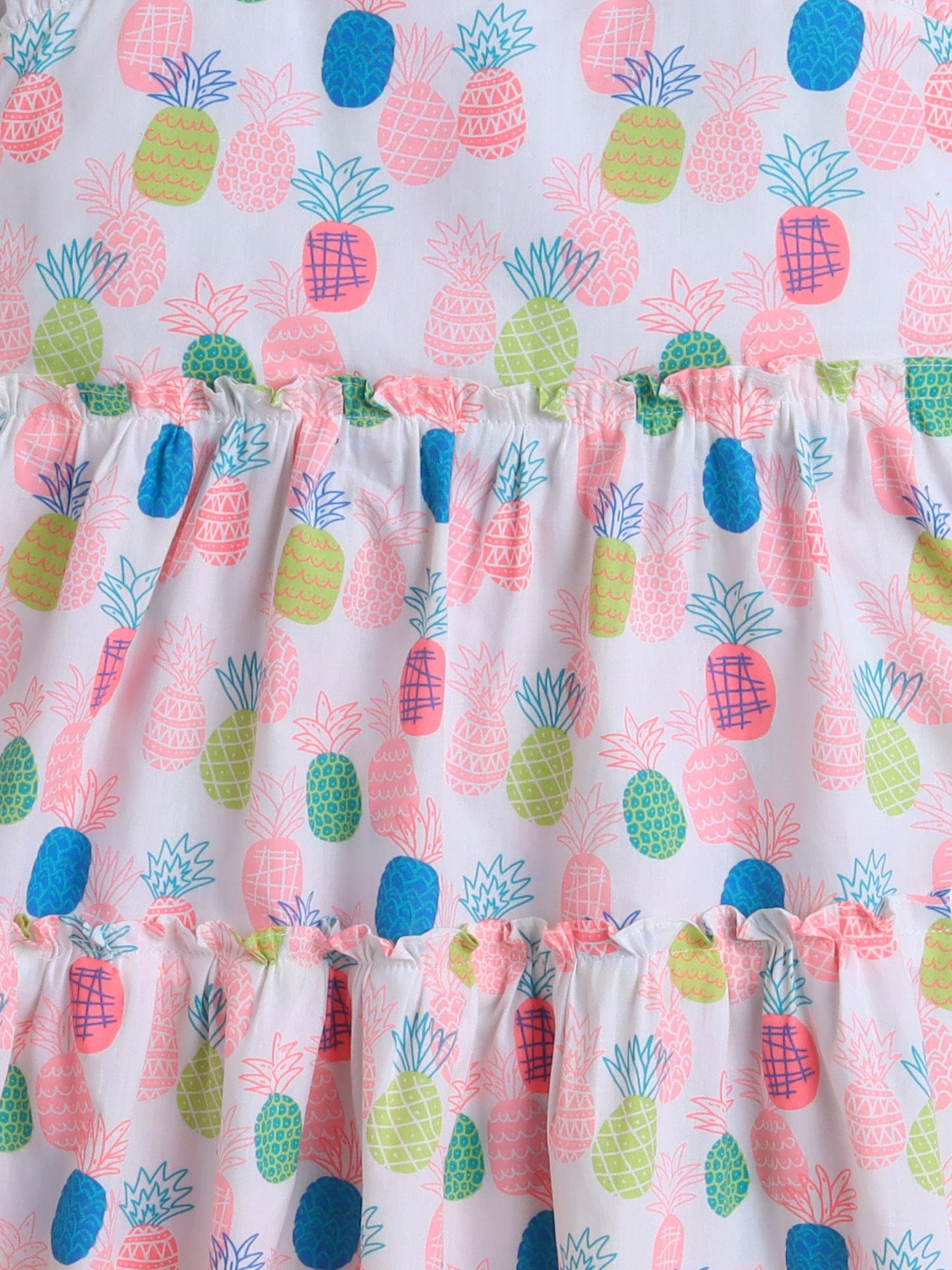 Cotton Sleeveless Pineapple Printed Tiered Dress- Multicolor
