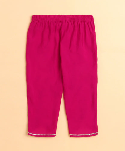 The Magic Wand Cotton Woven Sleeveless Leheriya Printed Lace Embellished Kurta and Salwar Set - Fuchsia