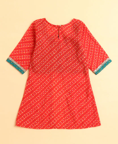 The Magic Wand Woven Three Fourth Sleeves Bandhani Printed Top and Bottom Set- Orange