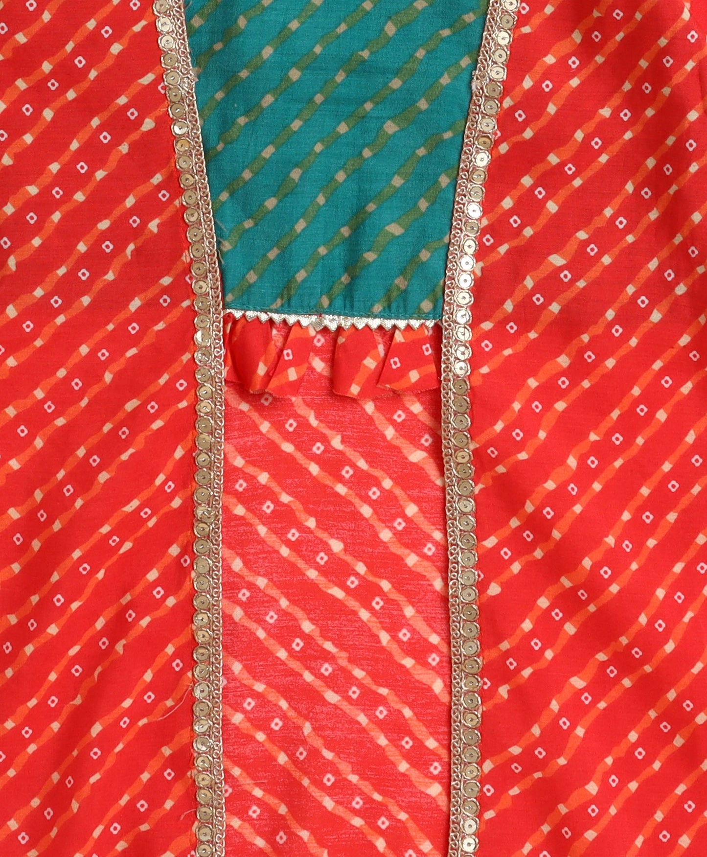 The Magic Wand Woven Three Fourth Sleeves Bandhani Printed Top and Bottom Set- Orange
