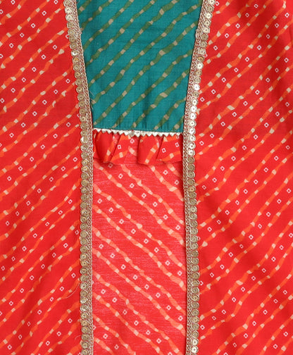 The Magic Wand Woven Three Fourth Sleeves Bandhani Printed Top and Bottom Set- Orange