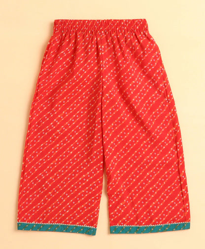 The Magic Wand Woven Three Fourth Sleeves Bandhani Printed Top and Bottom Set- Orange