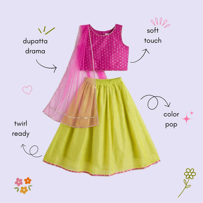 The Magic Wand Woven Sleeveless Embellished Printed Lehenga Choli With Dupatta - Fuchsia