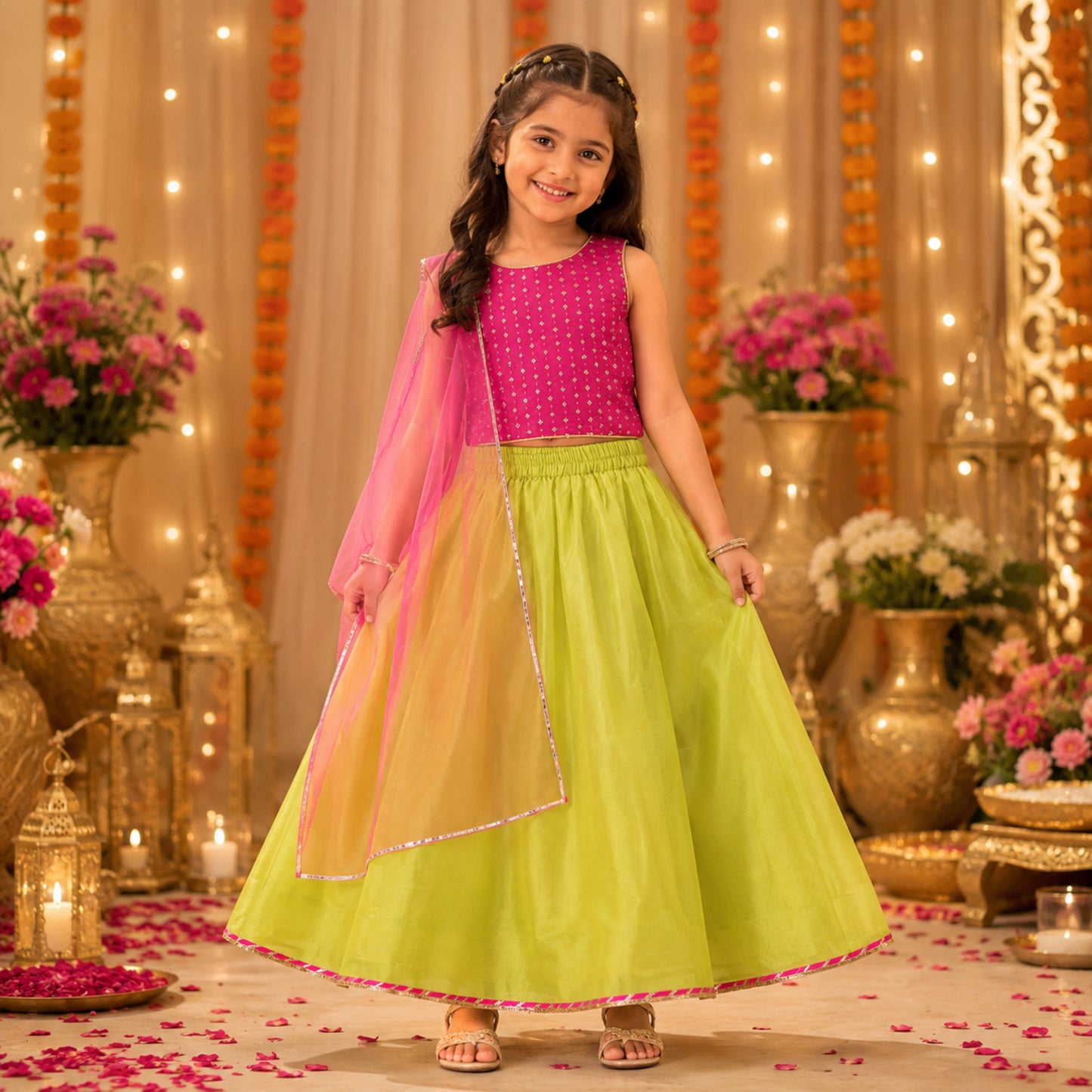 The Magic Wand Woven Sleeveless Embellished Printed Lehenga Choli With Dupatta - Fuchsia