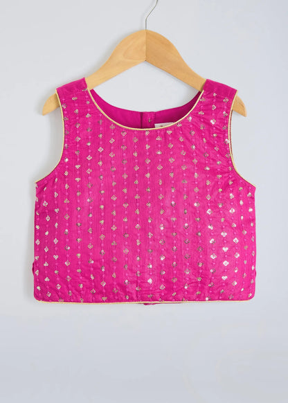 The Magic Wand Woven Sleeveless Embellished Printed Lehenga Choli With Dupatta - Fuchsia