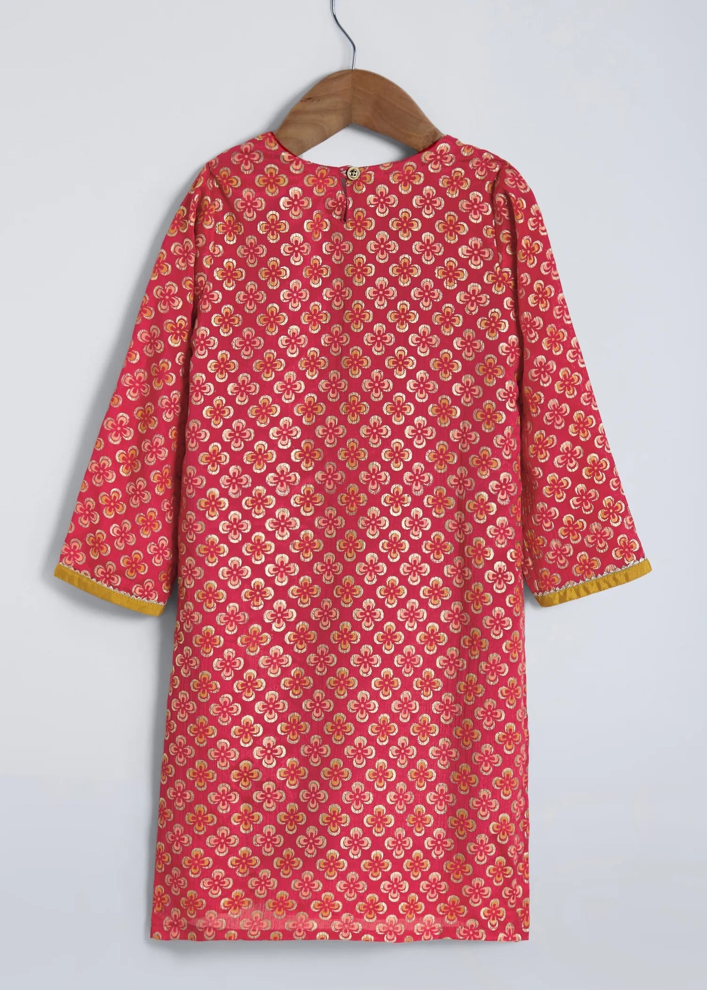 The Magic Wand Woven Three Fourth Sleeves Lace Embellished Angrakha Style Printed Kurta And Pant Set - Red