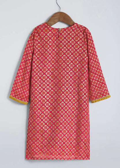 The Magic Wand Woven Three Fourth Sleeves Lace Embellished Angrakha Style Printed Kurta And Pant Set - Red