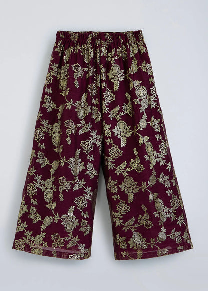 The Magic Wand Woven Ethnic Motif Printed Lace Kurta And Palazzo Set - Maroon