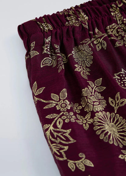 The Magic Wand Woven Ethnic Motif Printed Lace Kurta And Palazzo Set - Maroon