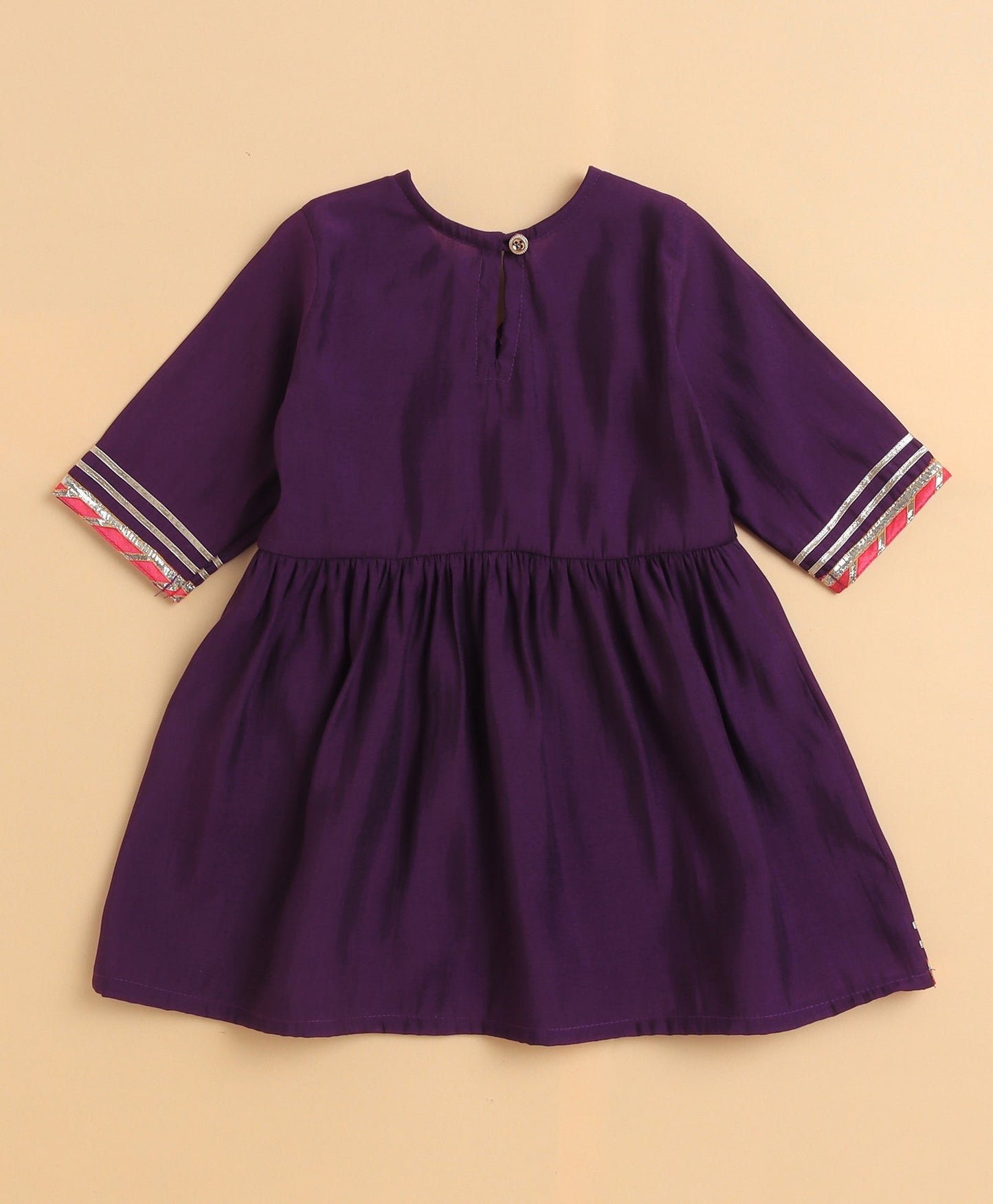 The Magic Wand Cambric Cotton Three Fourth Sleeves Solid Gota Lace Kurta and Bottom Set- Violet