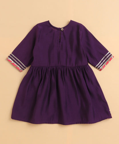 The Magic Wand Cambric Cotton Three Fourth Sleeves Solid Gota Lace Kurta and Bottom Set- Violet