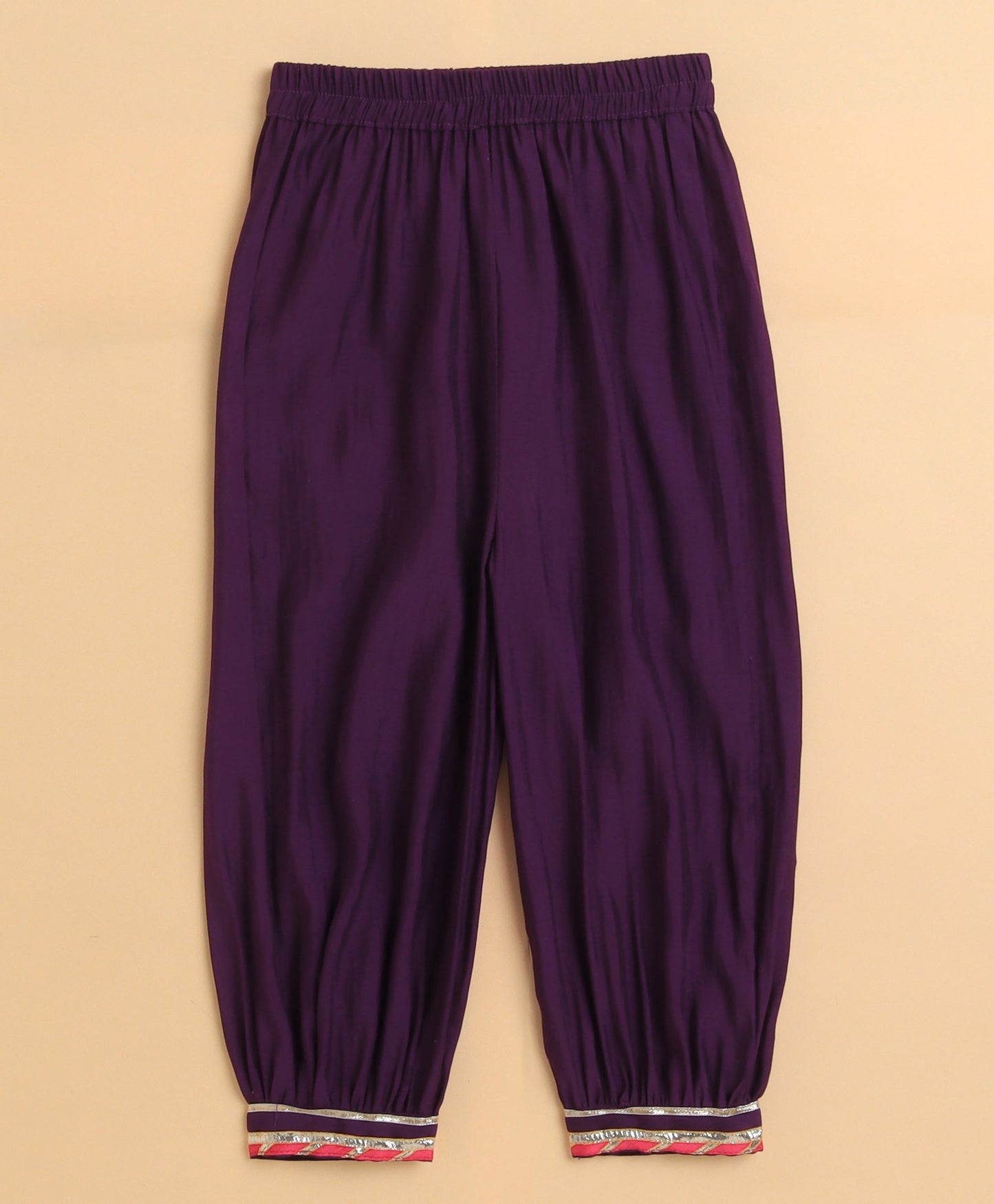 The Magic Wand Cambric Cotton Three Fourth Sleeves Solid Gota Lace Kurta and Bottom Set- Violet