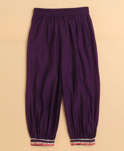 The Magic Wand Cambric Cotton Three Fourth Sleeves Solid Gota Lace Kurta and Bottom Set- Violet