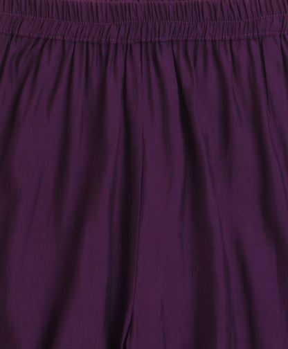 The Magic Wand Cambric Cotton Three Fourth Sleeves Solid Gota Lace Kurta and Bottom Set- Violet