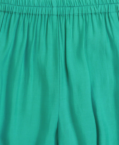 The Magic Wand Cambric Cotton Three Fourth Sleeves Solid Gota Lace Kurta and Bottom Set- Green