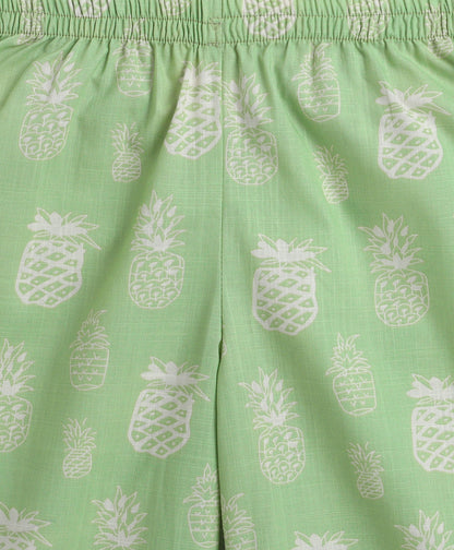 The Magic Wand Cotton Woven Frill Sleeves Pineapple Printed Top & Palazzo Set - Light Green