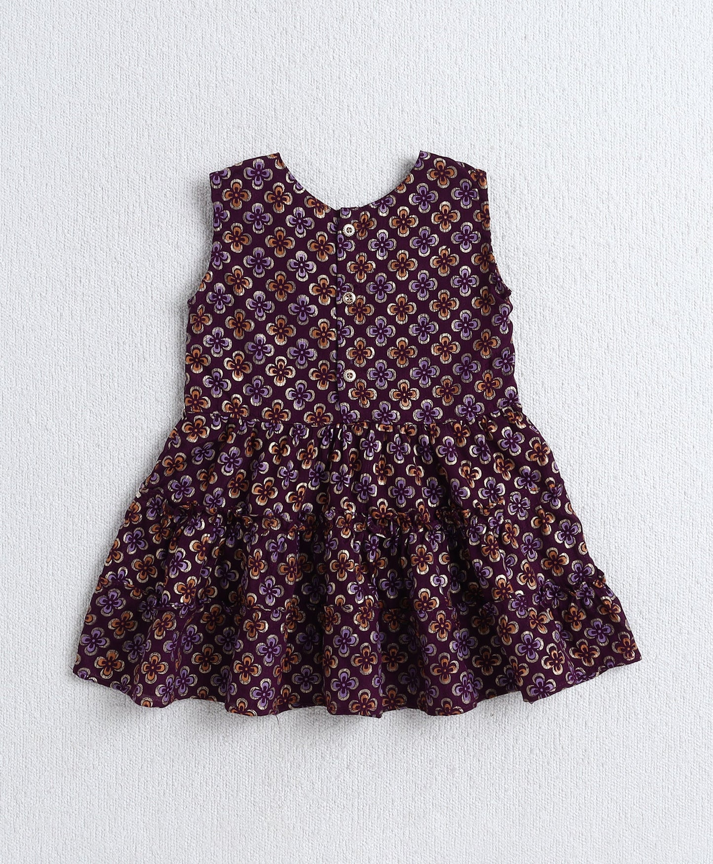 Woven 3/4th Sleeves Floral Foil Kurti with Bottom Set- Wine